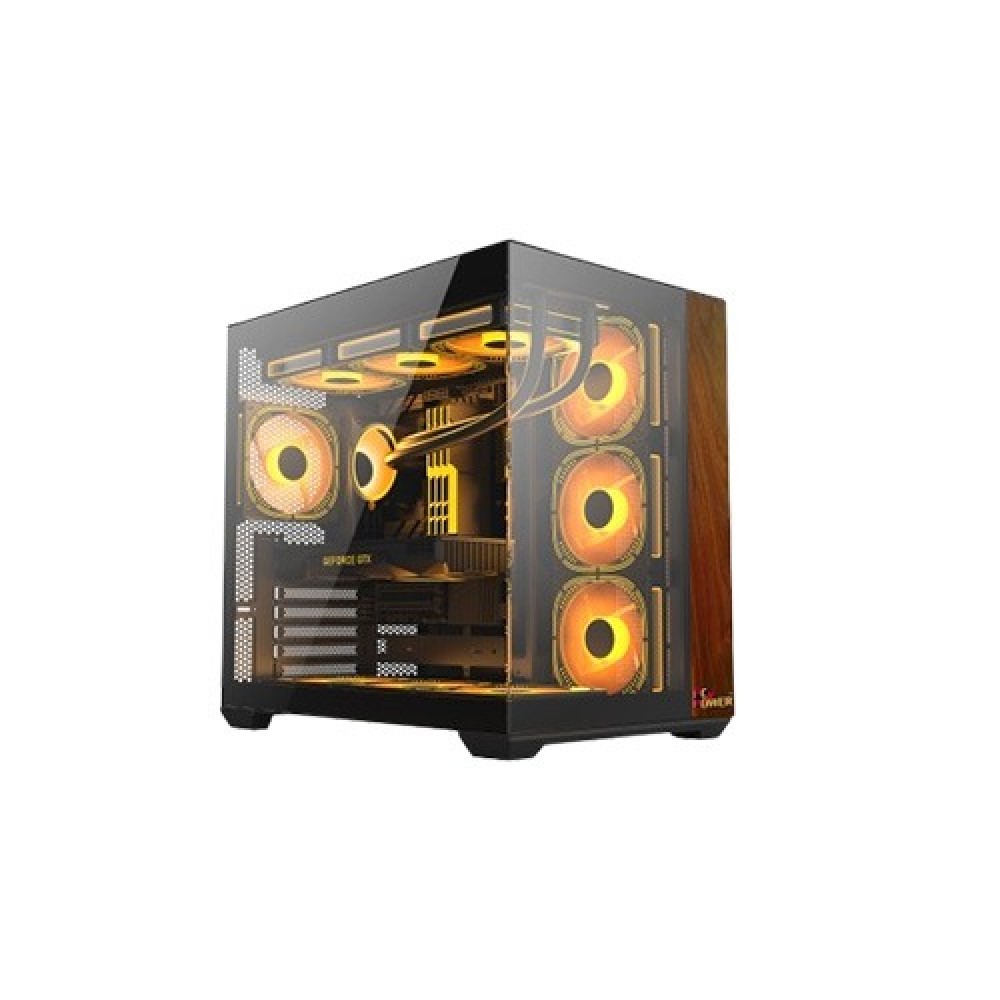 PC POWER GAMING CASING DARK WOOD 10 FANS PP-GS700 BLACK
