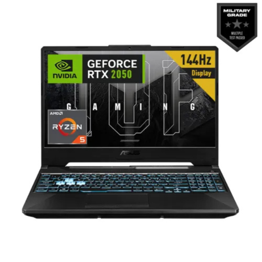 ASUS TUF GAMINF A15 FA506NFR-HN004W,GRAP BLACK,AMD RYZEN 7-7435HS-3.1 TO 4.5HZ,RAM 8GB DDR5 5600MHZ-SSD 512GB,NVIDIA GEFORCE RTX2050 4GB VRAM,15.6''IPS FHD,144HZ,RGB ILLUMINATED K/B,WC,BT,WIFI,WIN-11-02YEAR(BATTERY+ADAPTER-01YEAR)