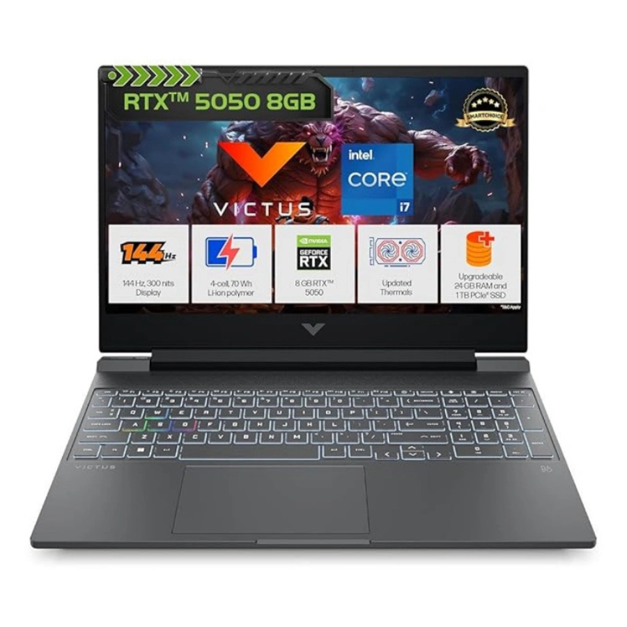 HP VICTUS 15-FA2391TX INTEL CORE I7-13TH GEN-13620H-RAM 16GB DDR5,SSD 512GB,15.6''FHD,AGP NVIDIA RTX5050 8GB,BACKLIT K/B,BT,WIFI,WC,FREE DOS,C.SILVER-02YEAR(BATTERY+ADAPTER-01YEAR)